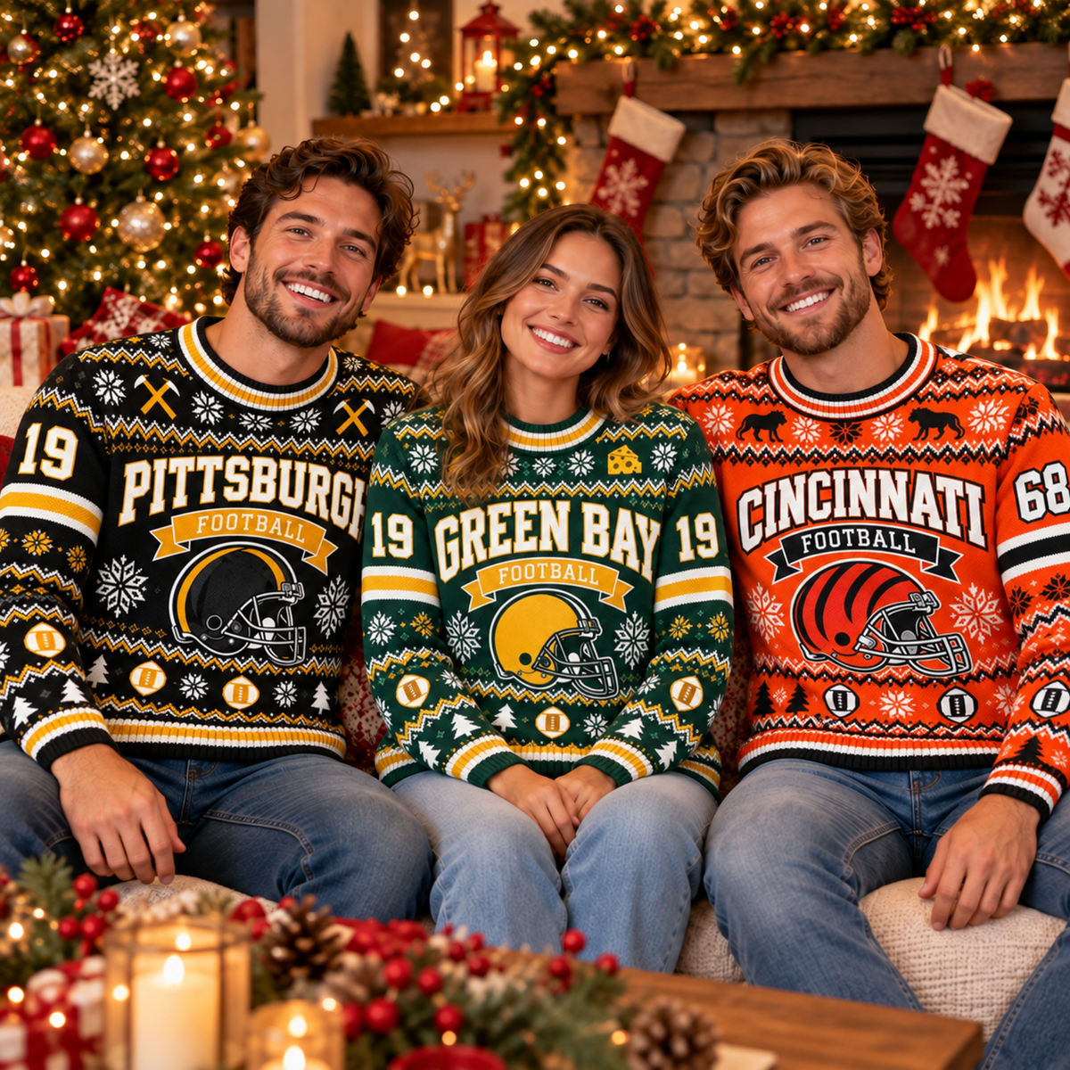 Custom Football Team Ugly Christmas Sweater - Xmas Game Day Outfit