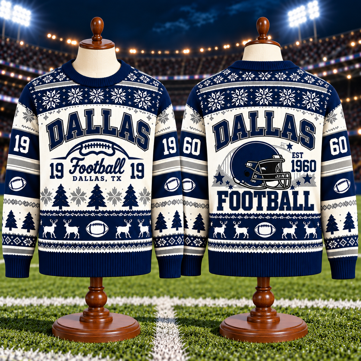 Vintage Football Ugly Christmas Sweater - City Team Holiday Sweater