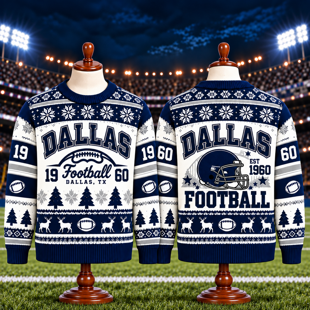 Vintage Football Ugly Christmas Sweater - City Team Holiday Sweater