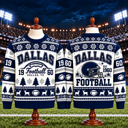 Vintage Football Ugly Christmas Sweater - City Team Holiday Sweater