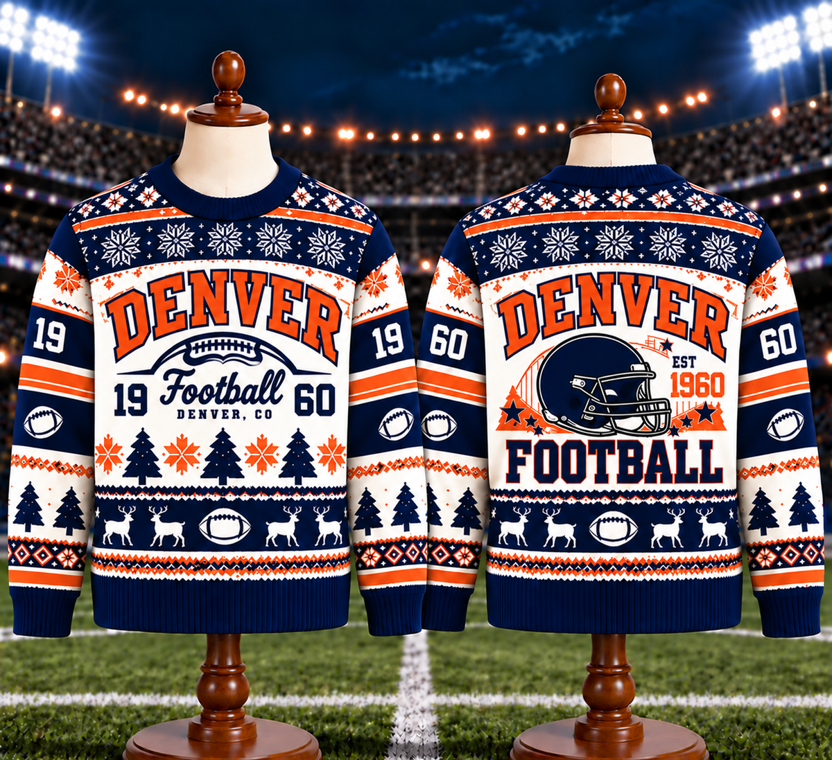 Vintage Football Ugly Christmas Sweater - City Team Holiday Sweater