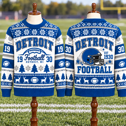 Vintage Football Ugly Christmas Sweater - City Team Holiday Sweater