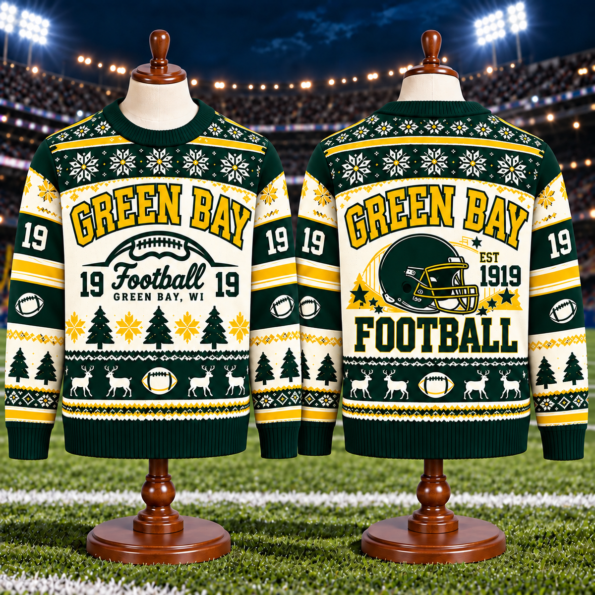 Vintage Football Ugly Christmas Sweater - City Team Holiday Sweater