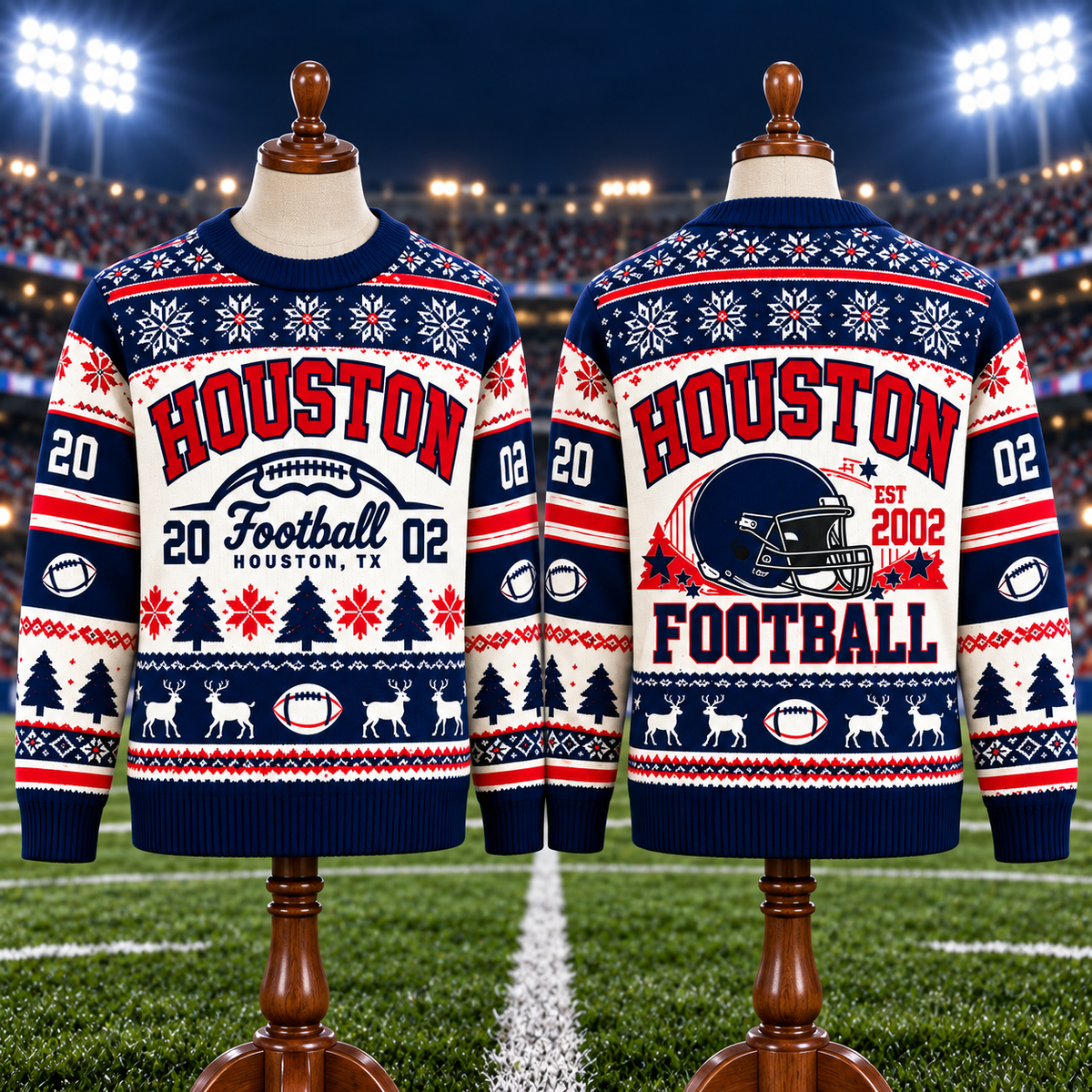 Vintage Football Ugly Christmas Sweater - City Team Holiday Sweater
