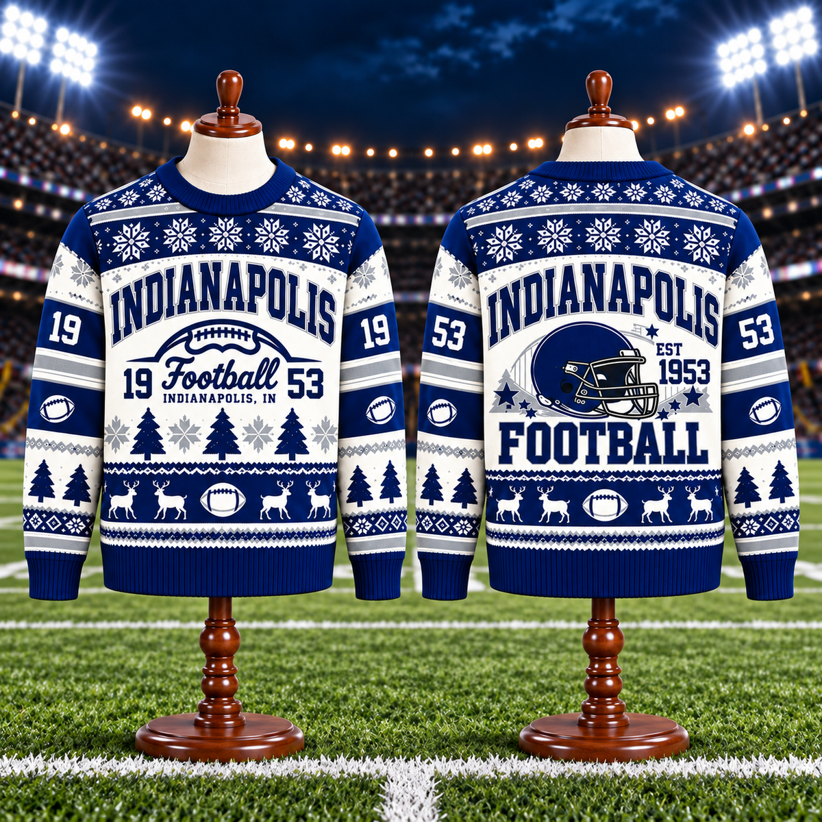 Vintage Football Ugly Christmas Sweater - City Team Holiday Sweater