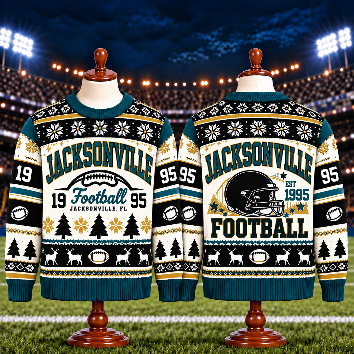 Vintage Football Ugly Christmas Sweater - City Team Holiday Sweater