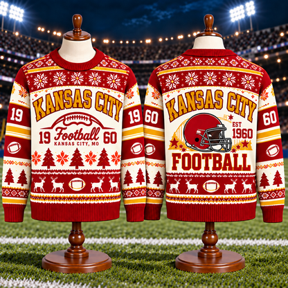 Vintage Football Ugly Christmas Sweater - City Team Holiday Sweater