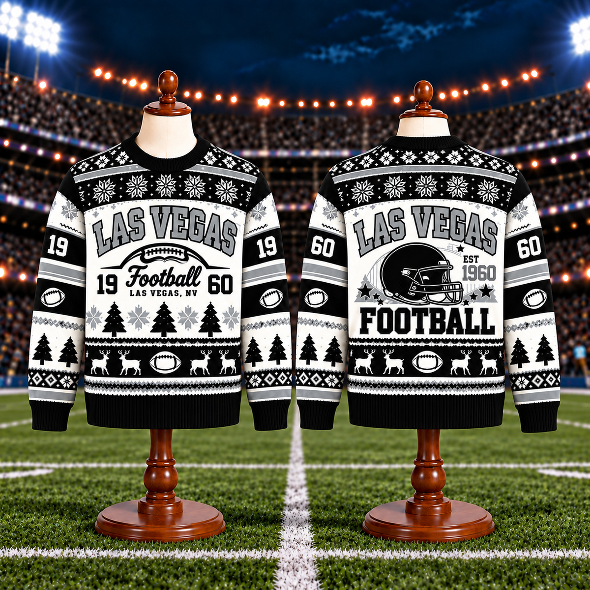 Vintage Football Ugly Christmas Sweater - City Team Holiday Sweater