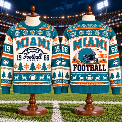 Vintage Football Ugly Christmas Sweater - City Team Holiday Sweater