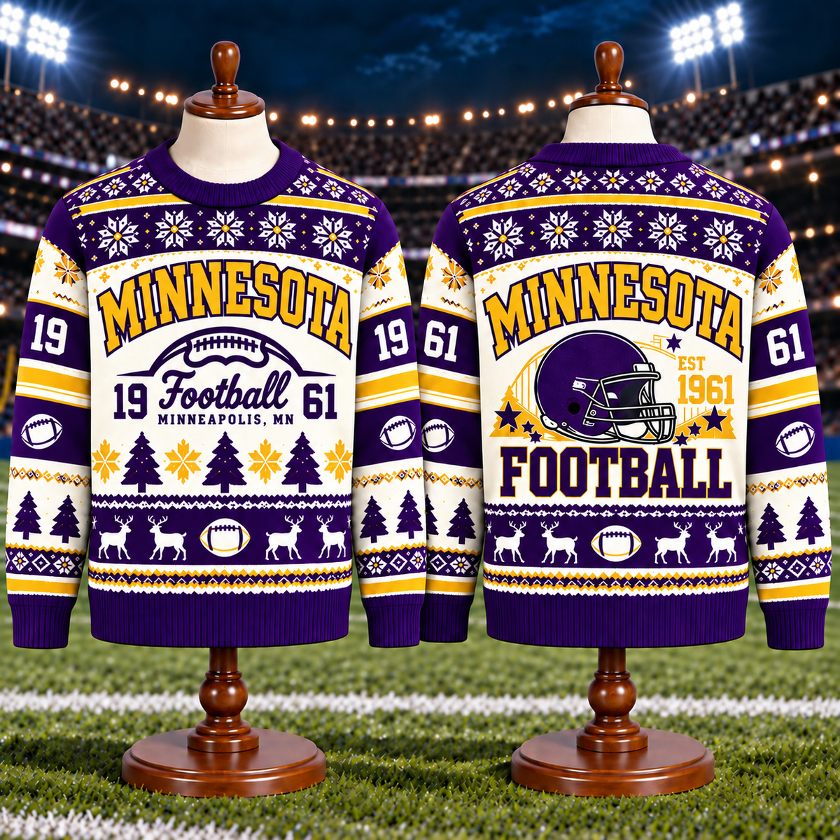 Vintage Football Ugly Christmas Sweater - City Team Holiday Sweater