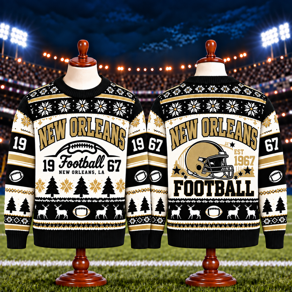 Vintage Football Ugly Christmas Sweater - City Team Holiday Sweater