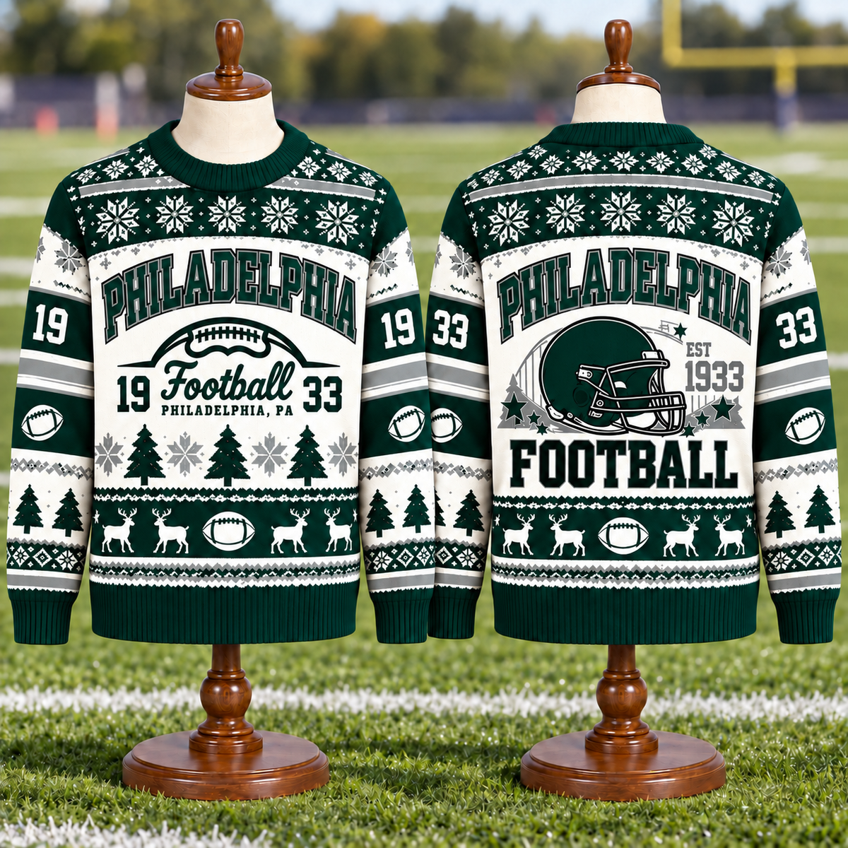 Vintage Football Ugly Christmas Sweater - City Team Holiday Sweater