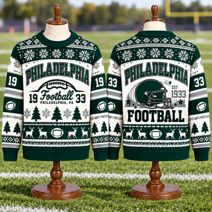 Vintage Football Ugly Christmas Sweater - City Team Holiday Sweater