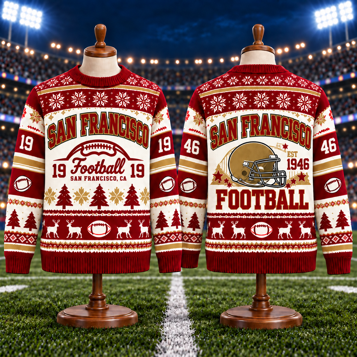 Vintage Football Ugly Christmas Sweater - City Team Holiday Sweater