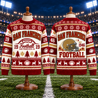 Vintage Football Ugly Christmas Sweater - City Team Holiday Sweater