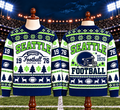 Vintage Football Ugly Christmas Sweater - City Team Holiday Sweater