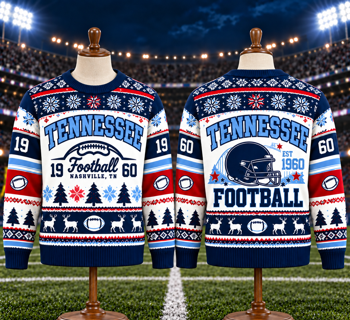 Vintage Football Ugly Christmas Sweater - City Team Holiday Sweater