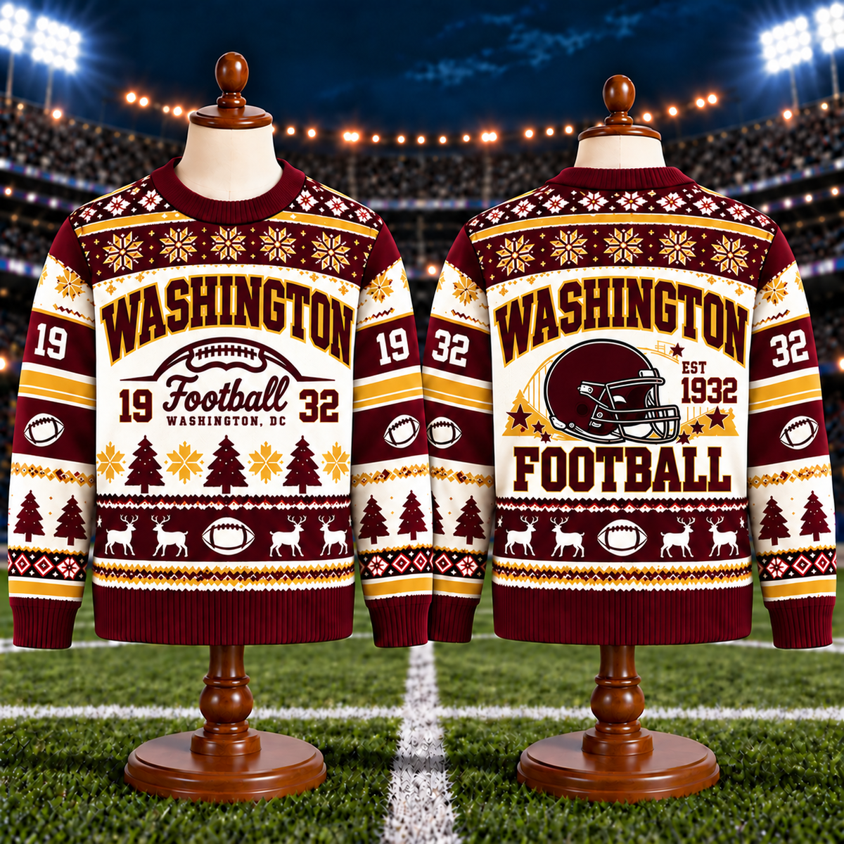 Vintage Football Ugly Christmas Sweater - City Team Holiday Sweater