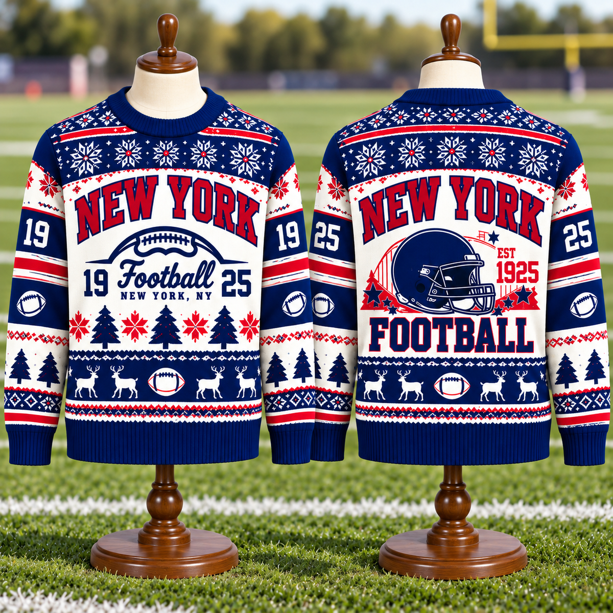 Vintage Football Ugly Christmas Sweater - City Team Holiday Sweater