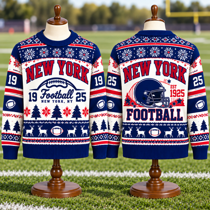 Vintage Football Ugly Christmas Sweater - City Team Holiday Sweater