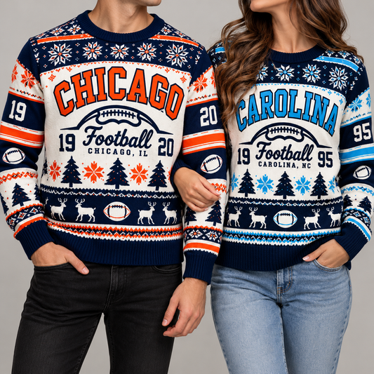 Vintage Football Ugly Christmas Sweater - City Team Holiday Sweater