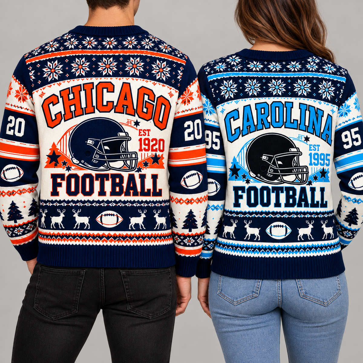 Vintage Football Ugly Christmas Sweater - City Team Holiday Sweater