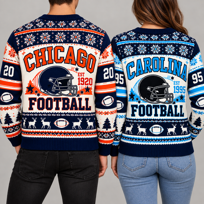 Vintage Football Ugly Christmas Sweater - City Team Holiday Sweater