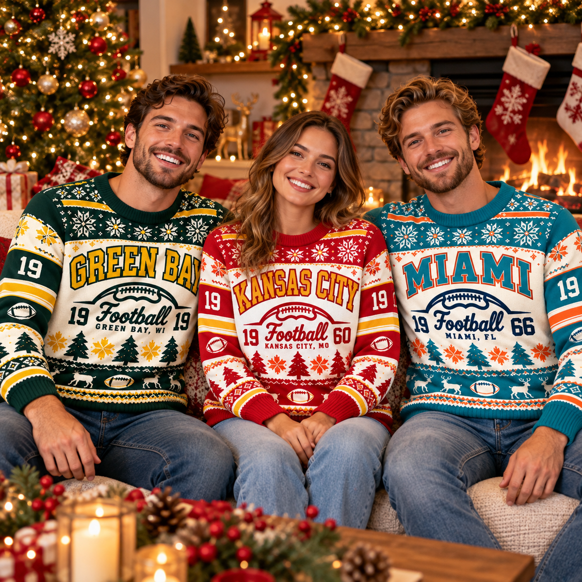 Vintage Football Ugly Christmas Sweater - City Team Holiday Sweater