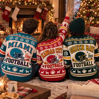 Vintage Football Ugly Christmas Sweater - City Team Holiday Sweater