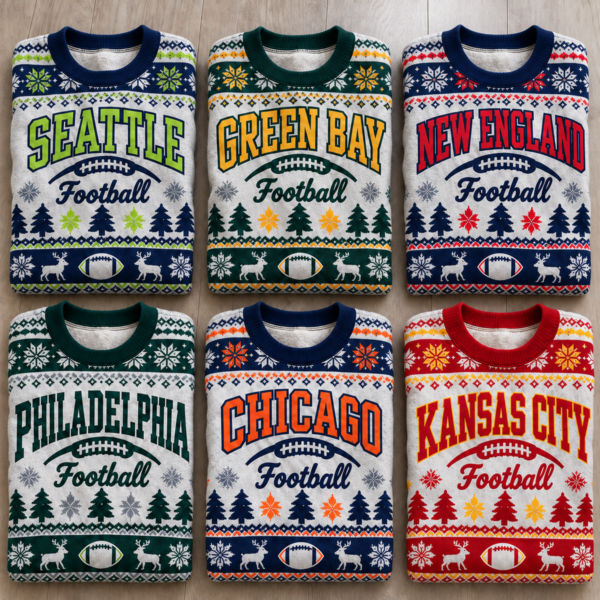 Vintage Football Ugly Christmas Sweater - City Team Holiday Sweater