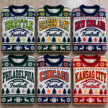 Vintage Football Ugly Christmas Sweater - City Team Holiday Sweater