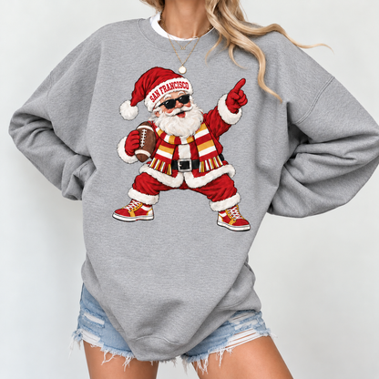 Sanfrancisco Football Santa Claus Sweatshirt – Christmas Game Day Colors Crewneck