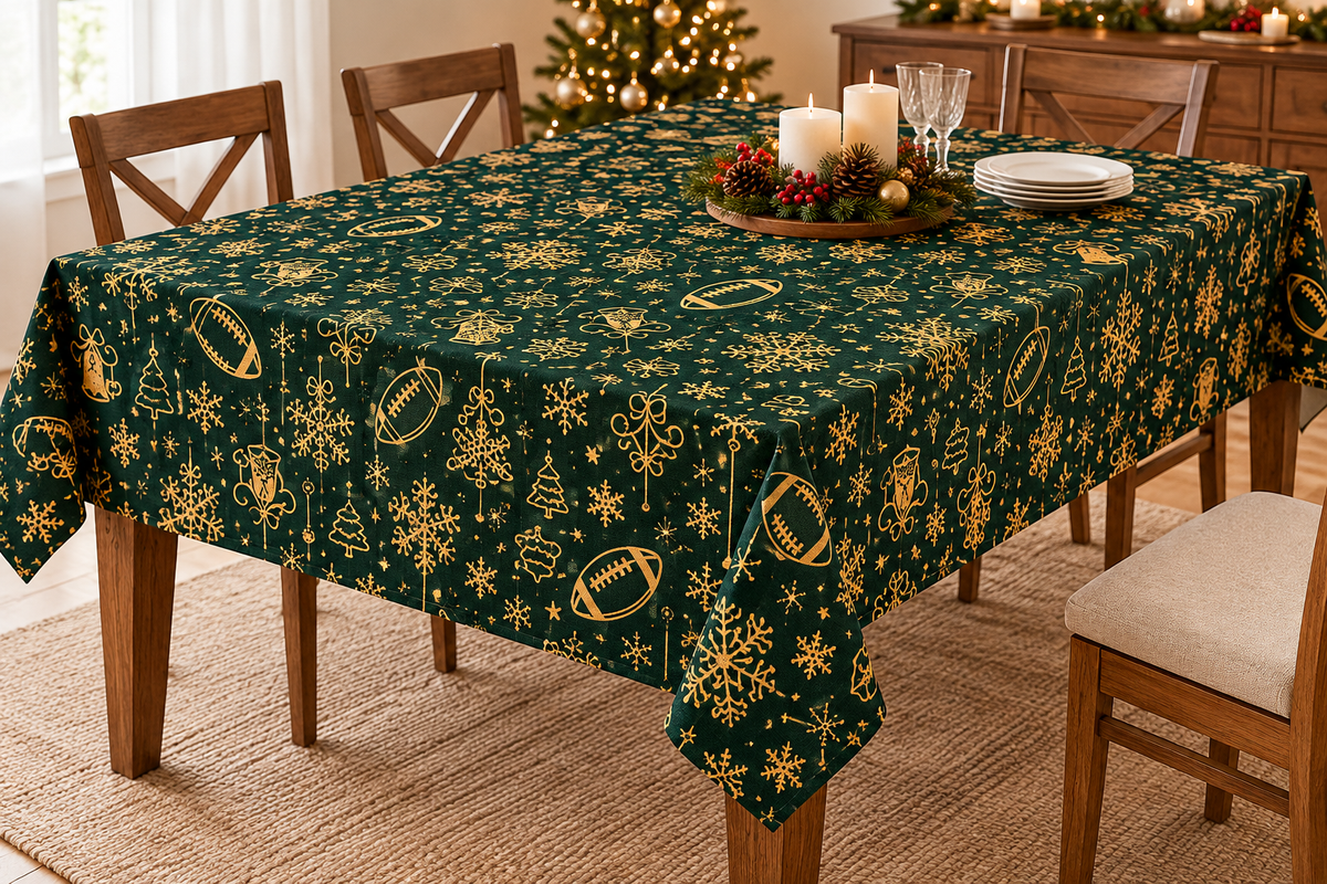 Christmas Football Tablecloth – Round & Rectangle Holiday Dining Table Cover