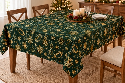 Christmas Football Tablecloth – Round & Rectangle Holiday Dining Table Cover
