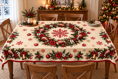 Christmas Football Tablecloth – Round & Rectangle Holiday Dining Table Cover