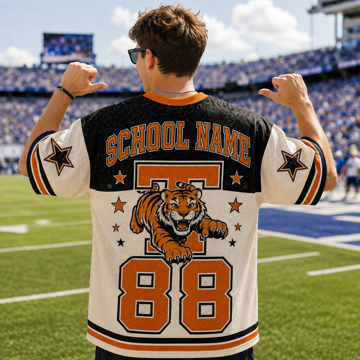 Custom Mascot Comic Style School Name Game Day Mesh Jersey