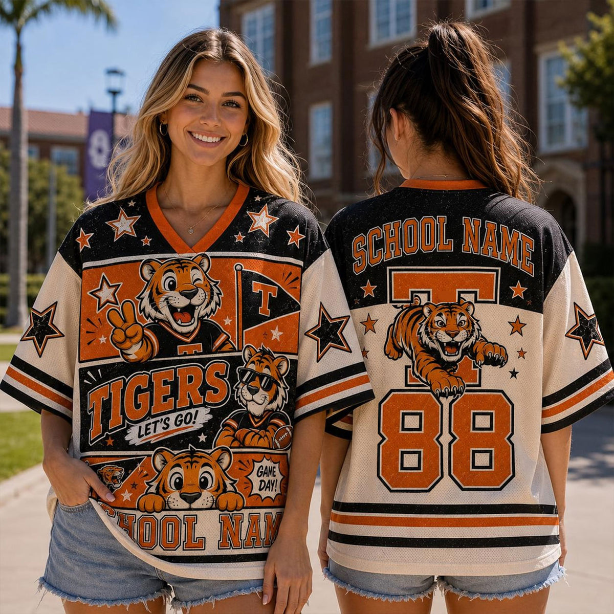 Custom Mascot Comic Style School Name Game Day Mesh Jersey