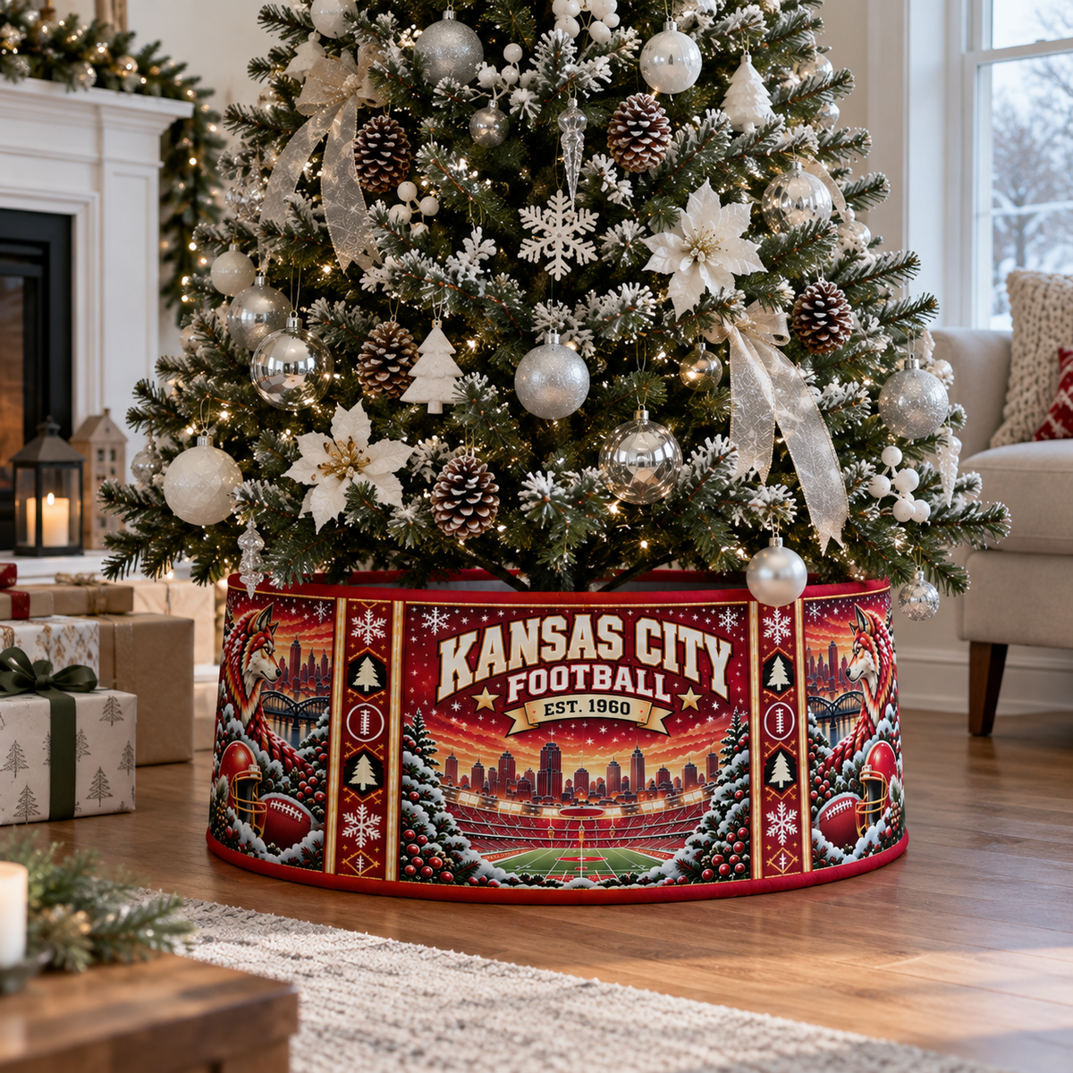 Football Christmas Tree Collar – Festive Holiday Tree Base Cover