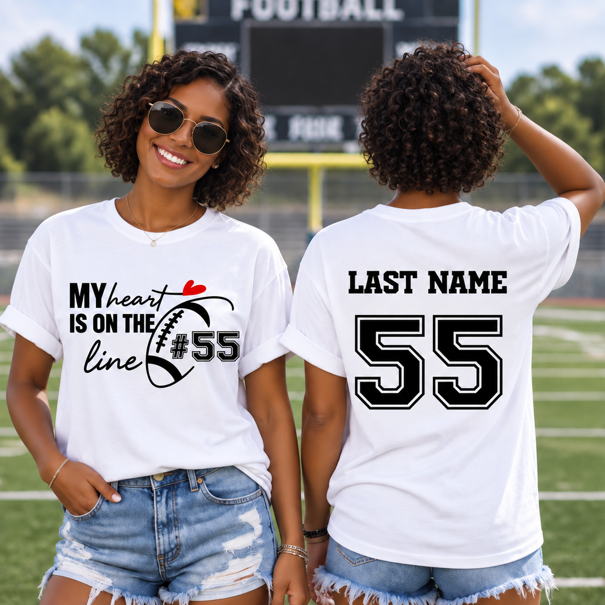 My Heart Is on the Line Custom Football Tee