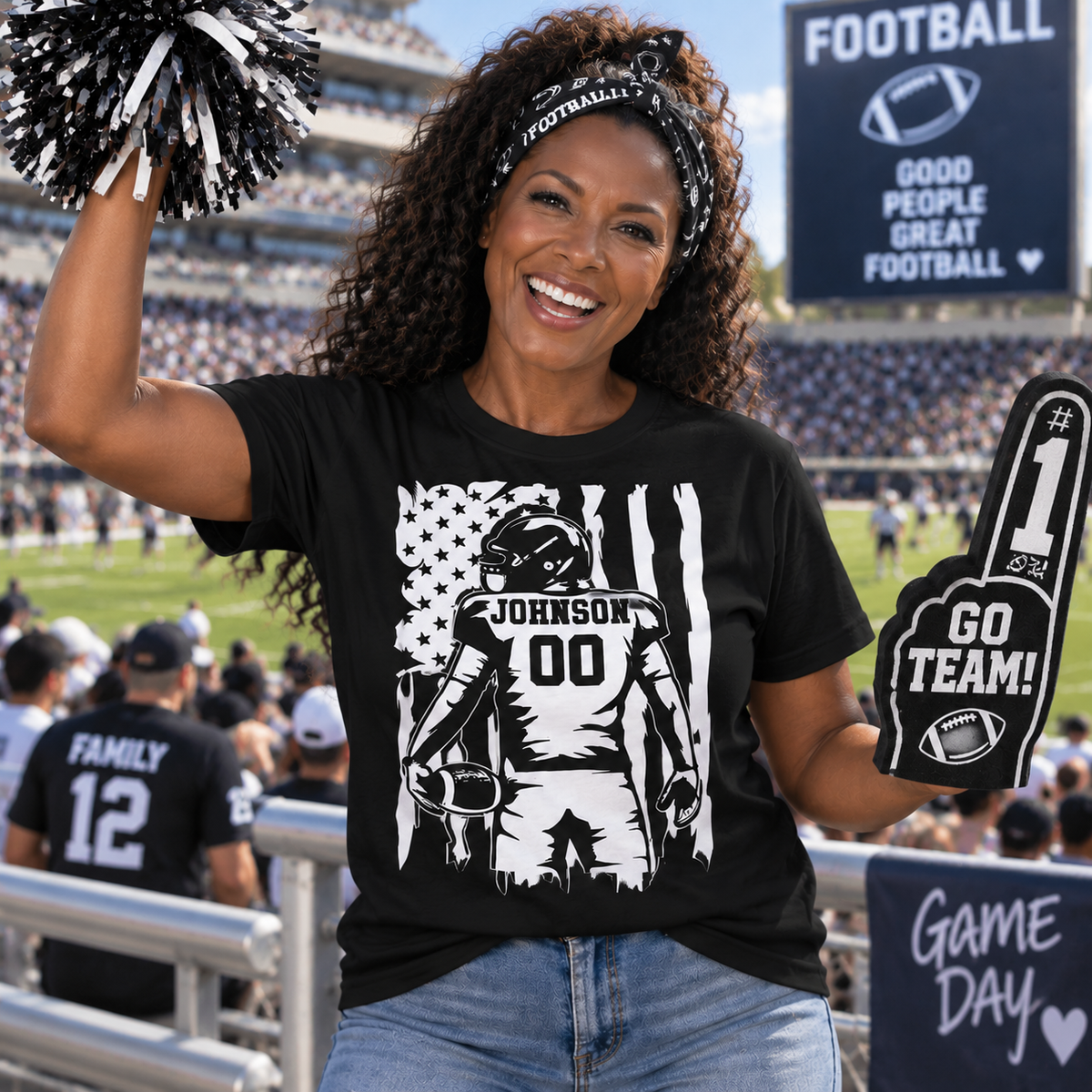Custom Football Player Name American Flag Shirt