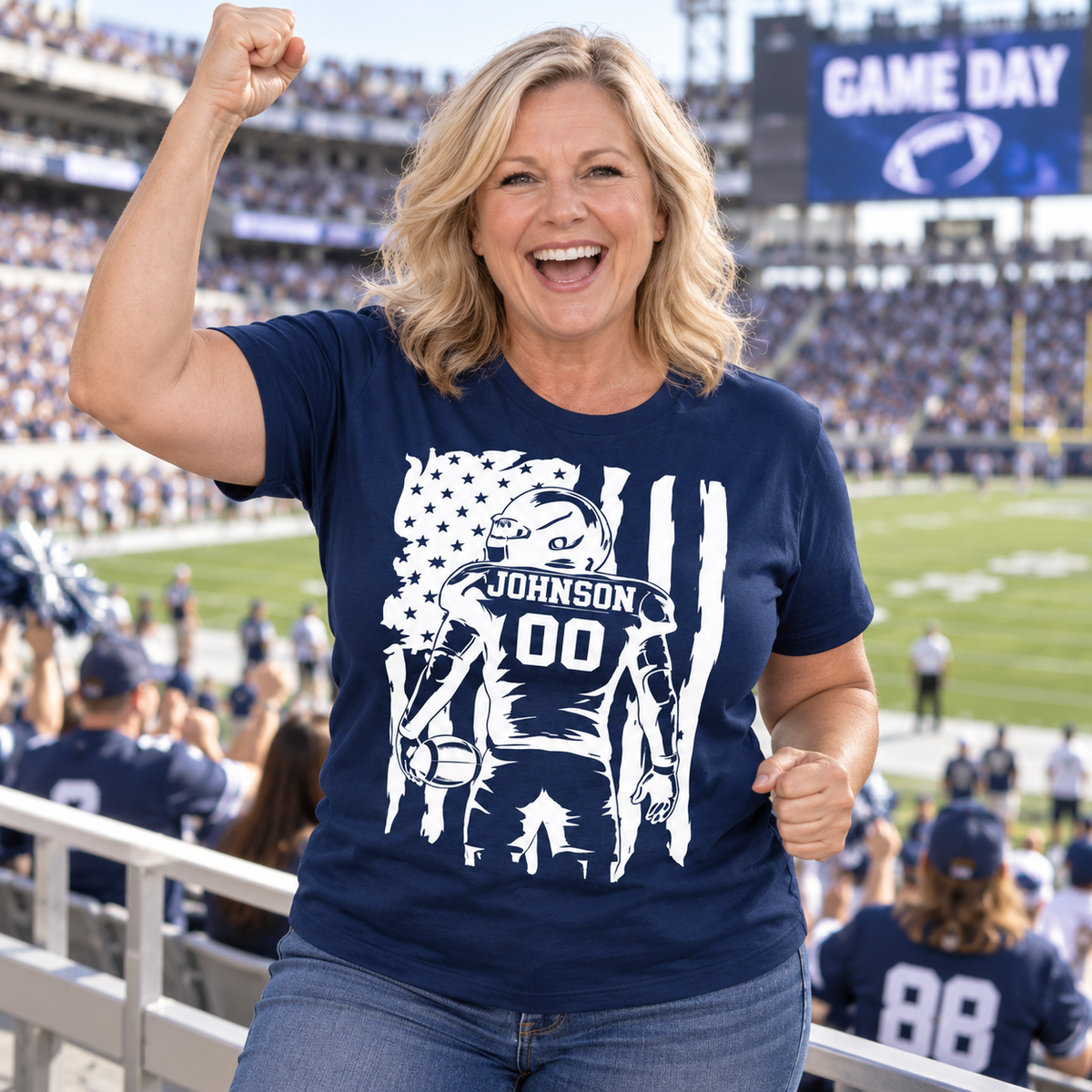 Custom Football Player Name American Flag Shirt