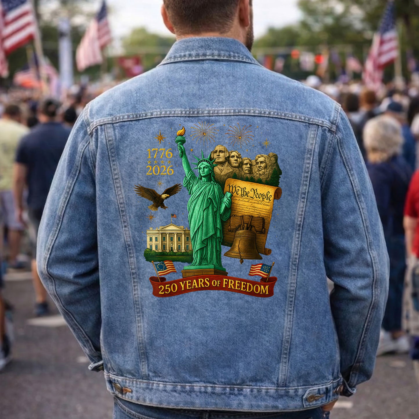 250 years of Freedom USA Denim Jacket Patriotic Eagle Jean Jacket