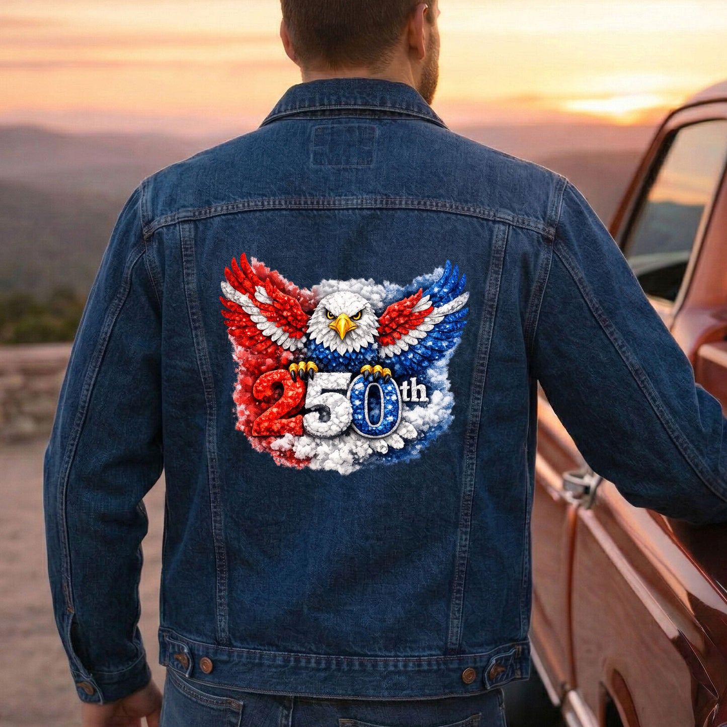 Eagle USA 250th Anniversary Denim Jacket Patriotic Eagle Jean Jacket