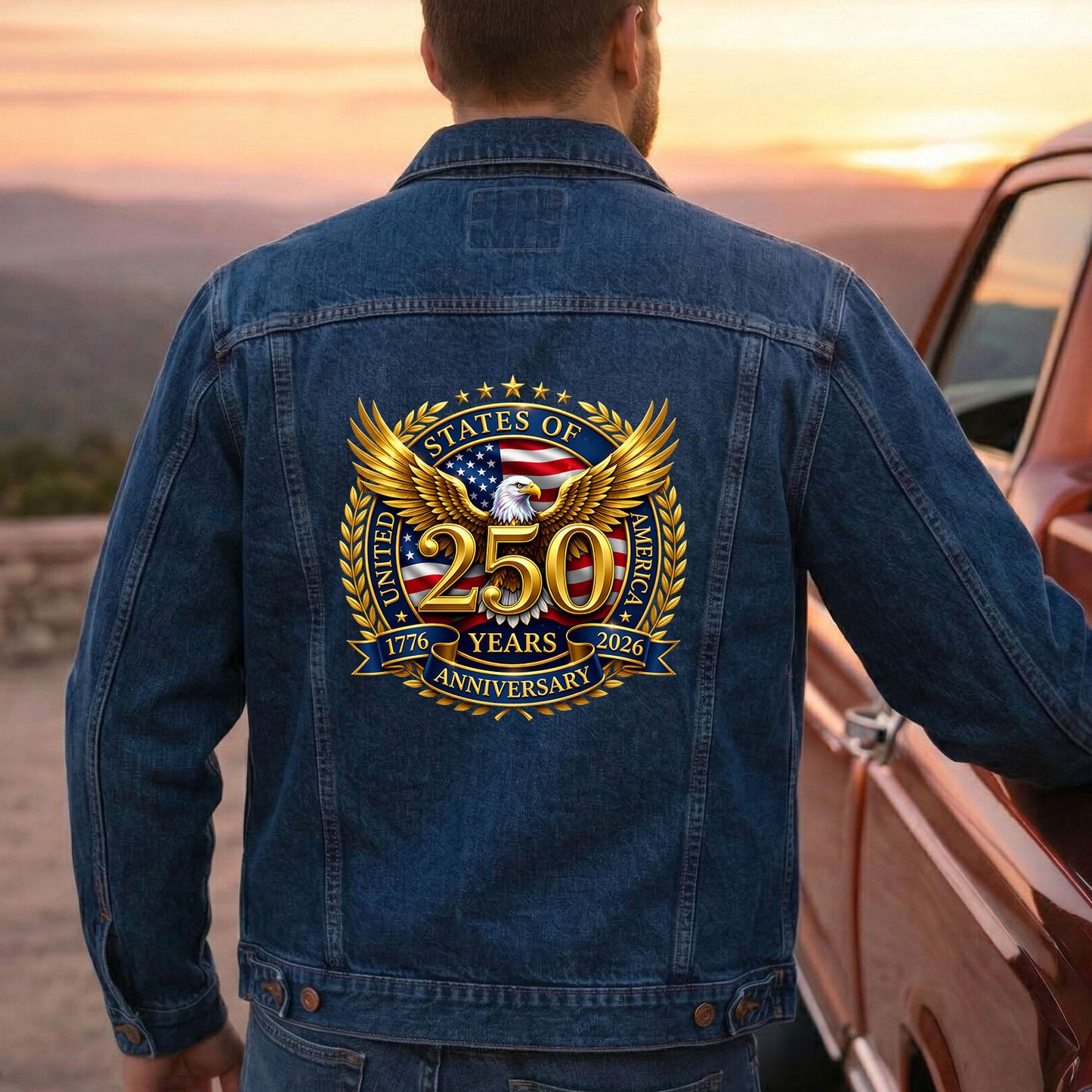 Golden Eagle 250th Anniversary USA Denim Jacket Patriotic Jean Jacket