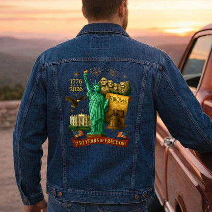 250 years of Freedom USA Denim Jacket Patriotic Eagle Jean Jacket