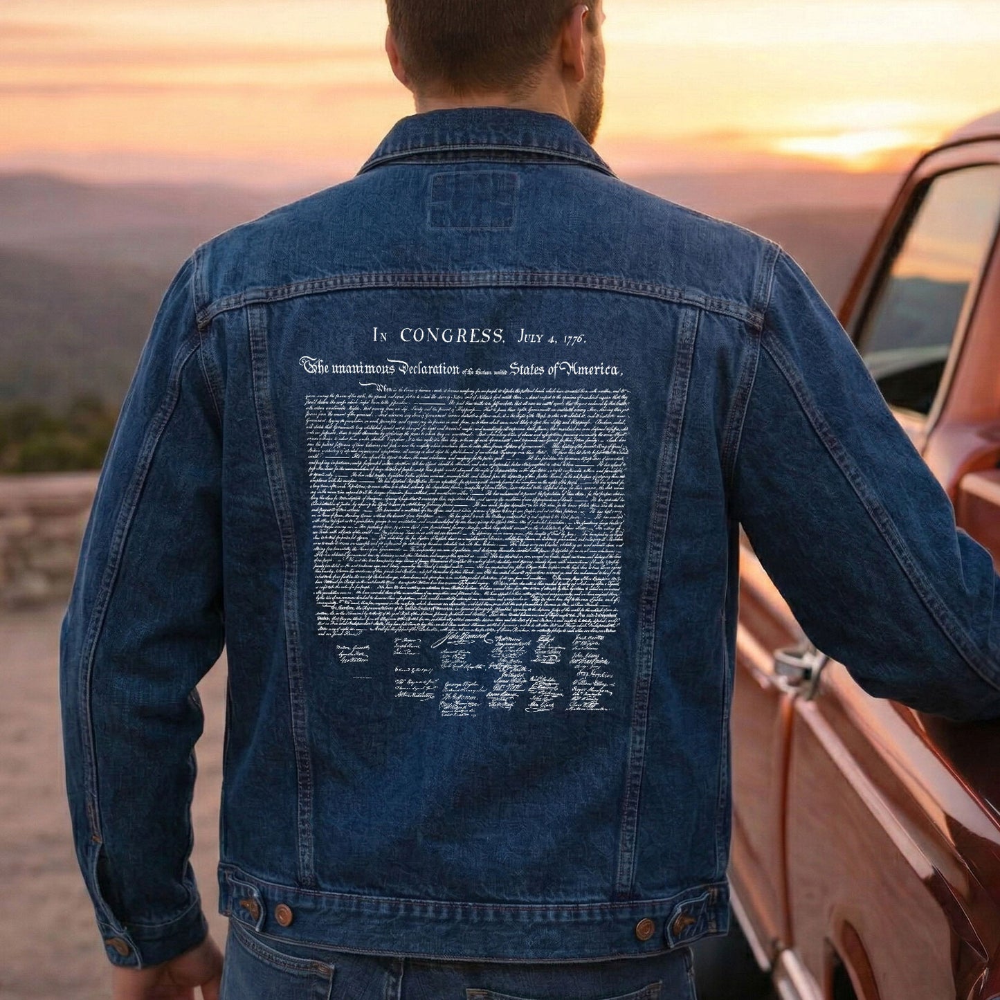 Declaration of Independence Text Denim Jacket Patriotic Jean Jacket